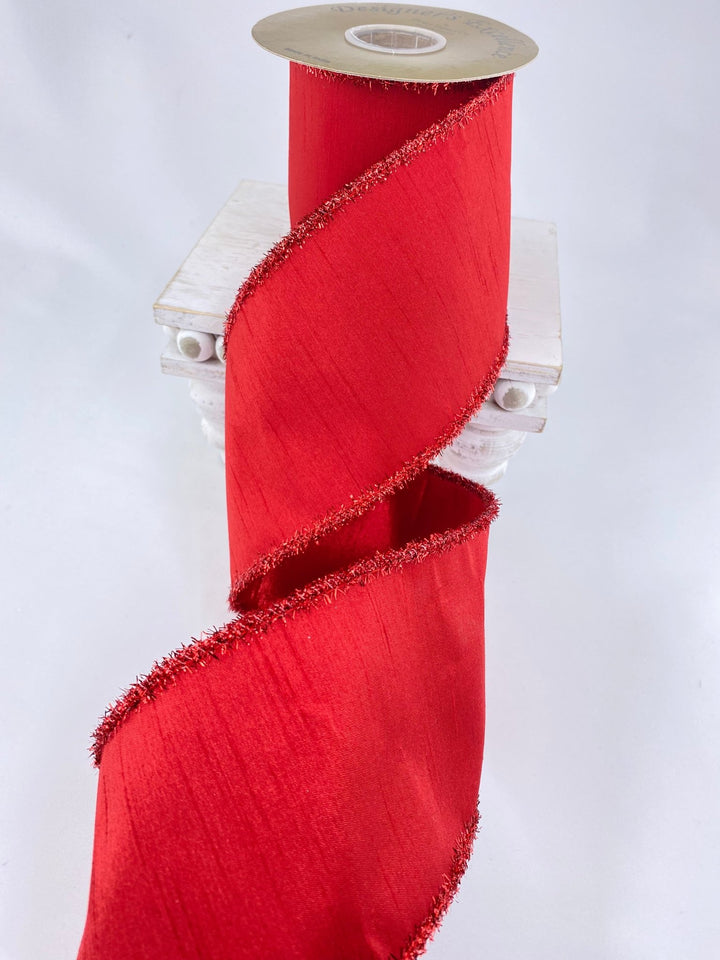 Red tinsel edge wired ribbon - 4” - Greenery MarketWired ribbon179735