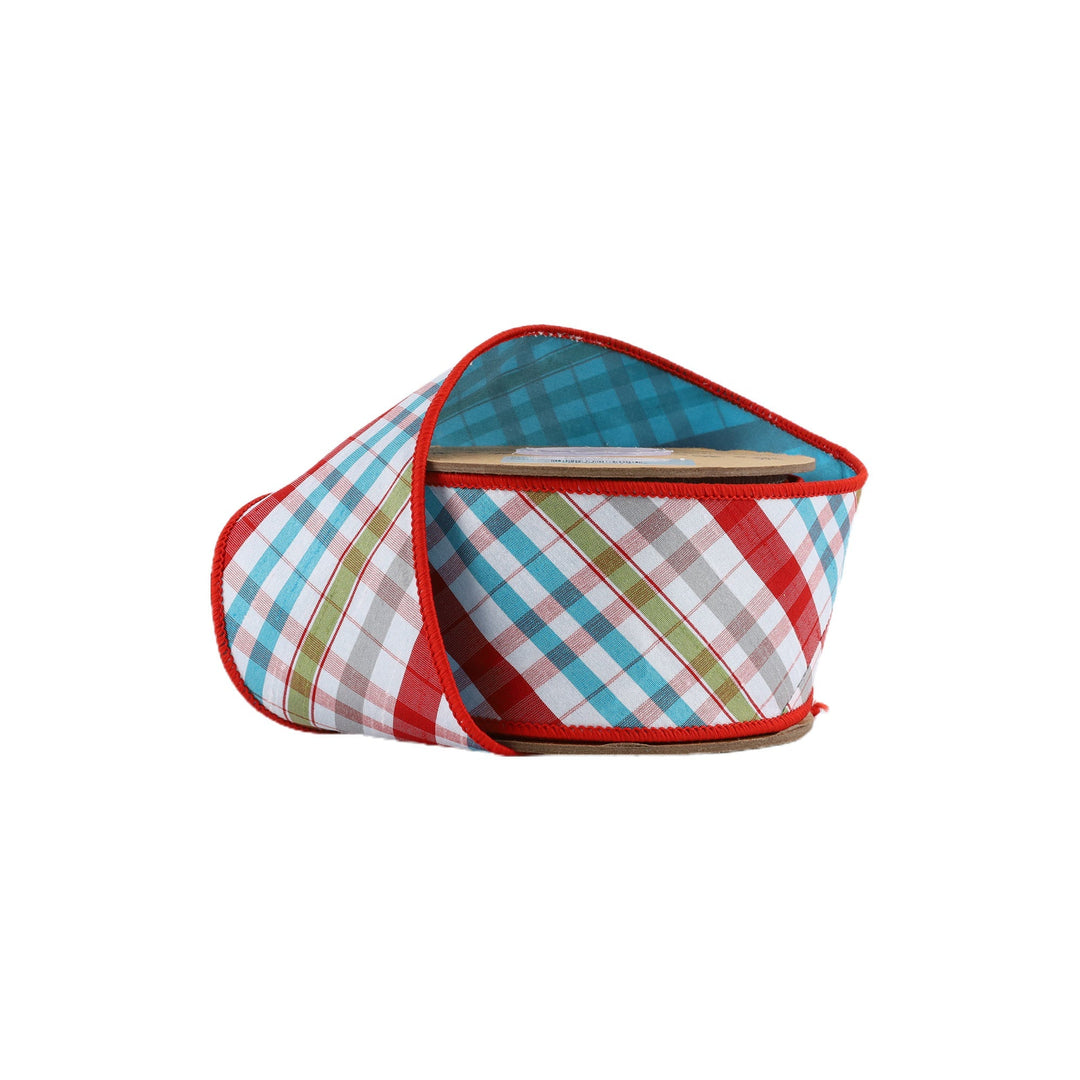 Red, Turquoise & Apple Wired Taffeta Ribbon - 2.5 - Greenery Market5609W - 035 - 63E