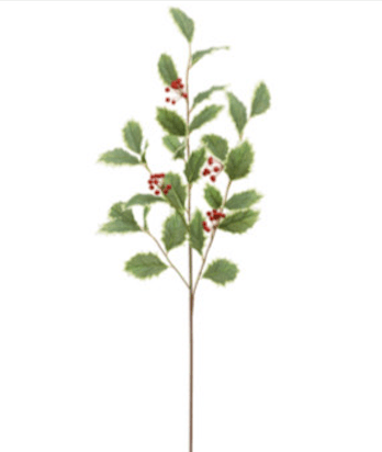 Red Variegated Holly Spray With Berries - 32" - Greenery MarketXHS208 - VG/RE