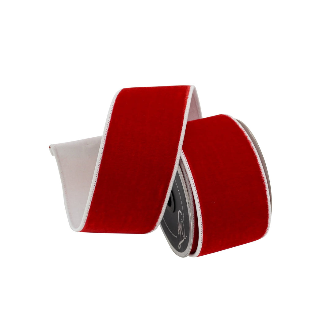 Red & White 2 Tone Velvet Farrisilk Wired Ribbon - 2.5" - Greenery MarketRibbons & TrimRK131 - 02
