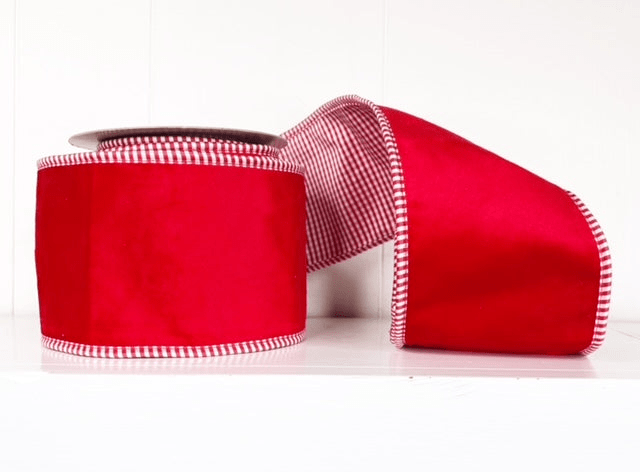Red & White Mini Check Wired Ribbon - 4" - Greenery Market14003RE