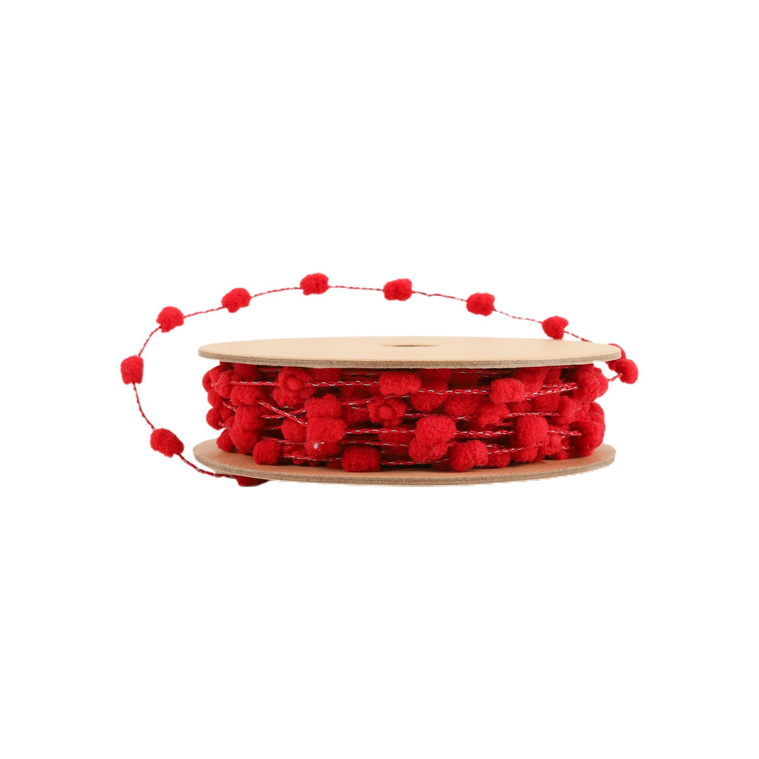 Red Wired Pom Pom Ribbon - 8mm - Greenery Market4106 - 250 - 09G