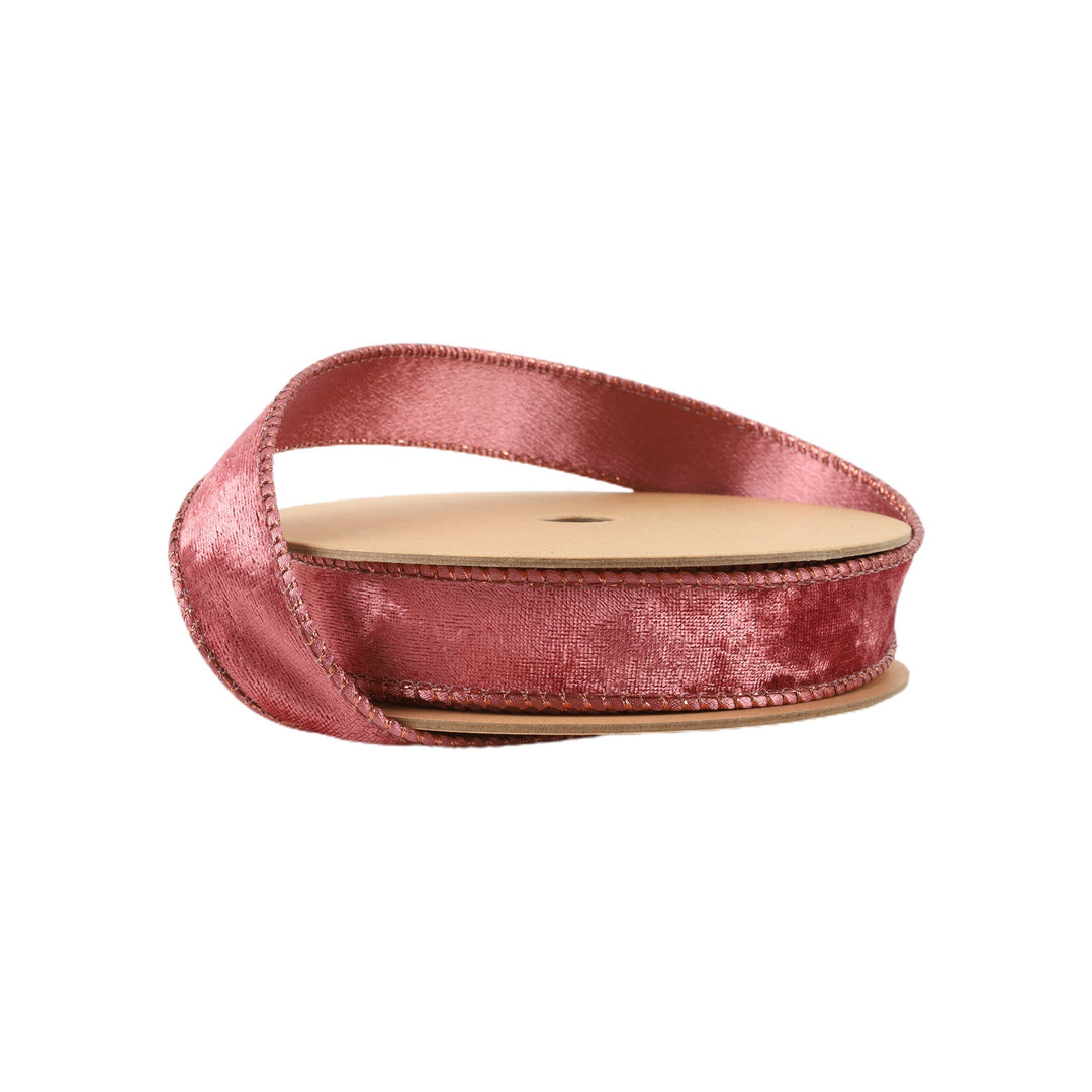 Rose & Rose Reversible Frosted Velvet Wired Ribbon - 1" - Greenery Market7120W - 168 - 25E