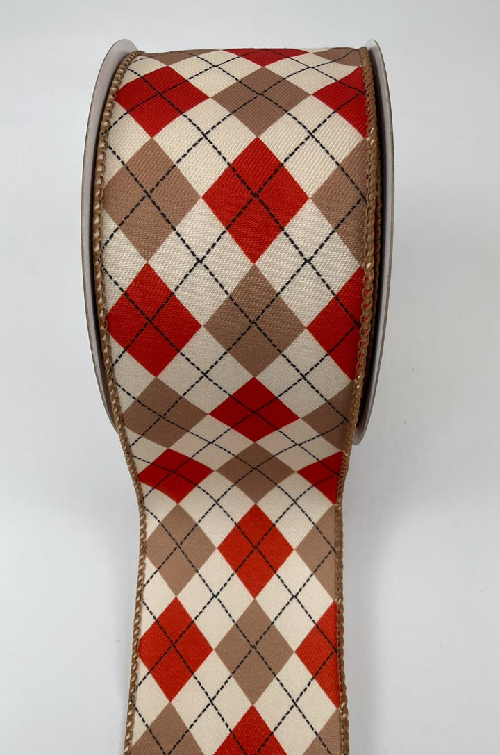 Rust and cream plaid wired ribbon 2.5” - Greenery MarketRibbons & Trim180483
