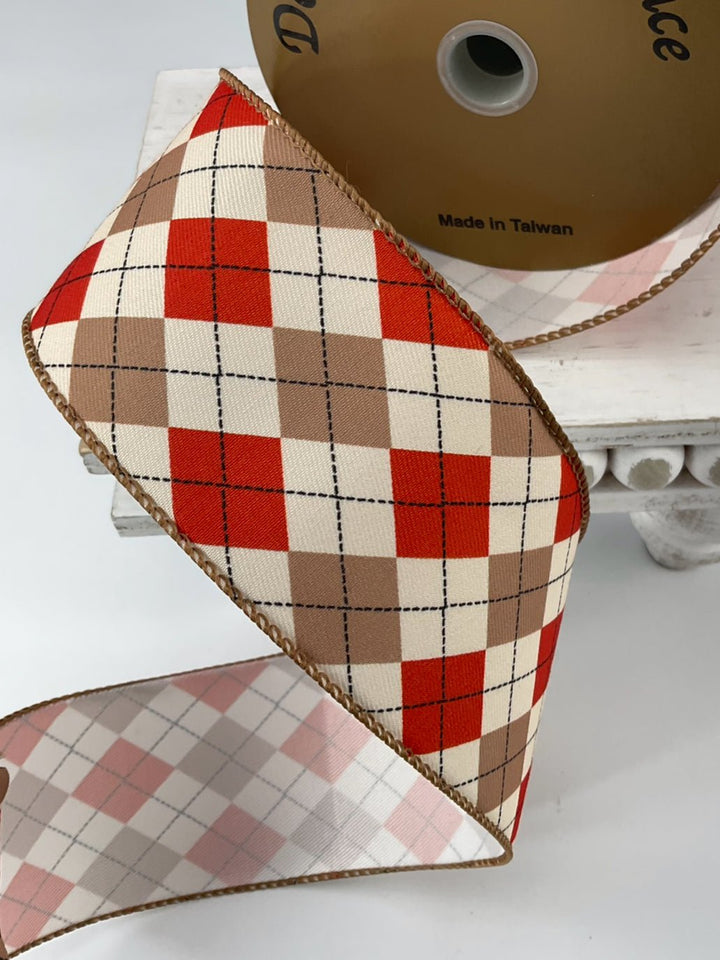 Rust and cream plaid wired ribbon 2.5” - Greenery MarketRibbons & Trim180483