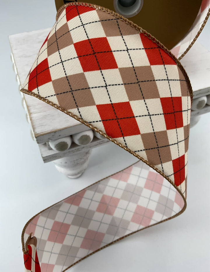 Rust and cream plaid wired ribbon 2.5” - Greenery MarketRibbons & Trim180483