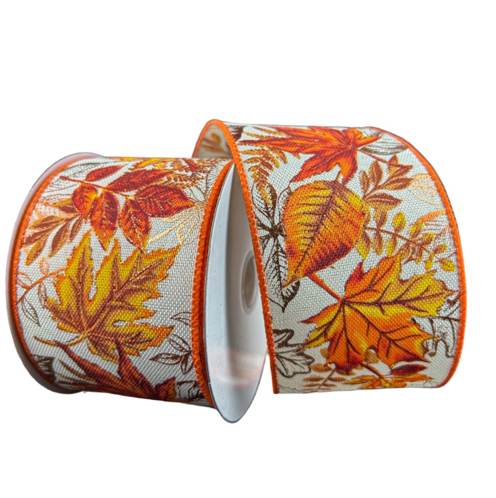 Rust and gold fall leaves wired ribbon, 2.5" - Greenery MarketWired ribbon61407 - 40 - 19