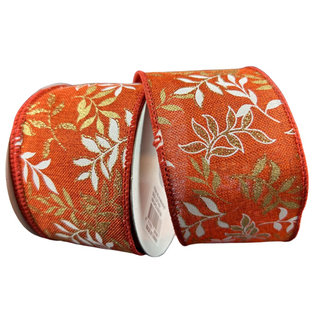 Rust and gold leaves wired ribbon, 2.5" - Greenery MarketWired ribbon61404 - 40 - 47
