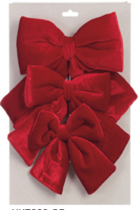 Set Of 3 Red Velvet Bow With Clip - 5" - 7" - Greenery MarketXKZ808 - RE