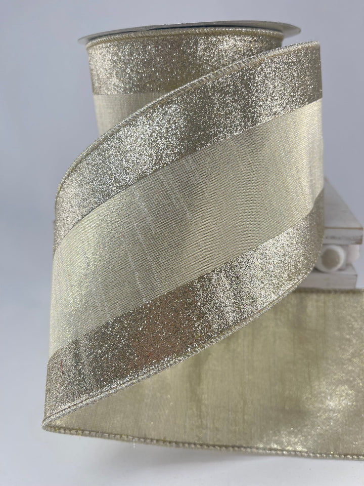 Shimmer edge dupion 4” farrisilk wired ribbon platinum - Greenery MarketRibbons & TrimRG435 - 51