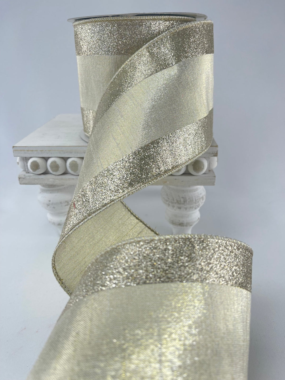 Shimmer edge dupion 4” farrisilk wired ribbon platinum - Greenery MarketRibbons & TrimRG435 - 51
