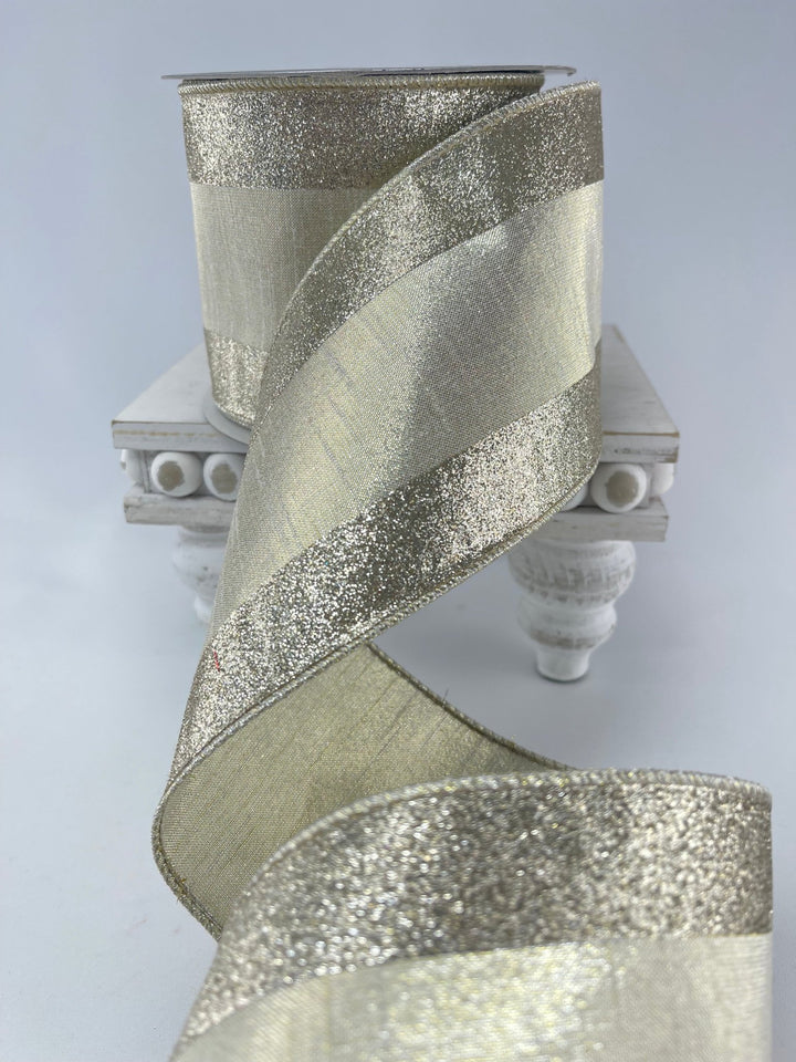 Shimmer edge dupion 4” farrisilk wired ribbon platinum - Greenery MarketRibbons & TrimRG435 - 51