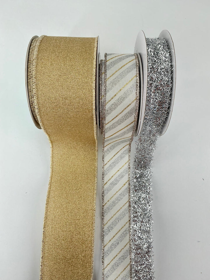 Silver and gold tinsel bow bundle x 3 - Greenery MarketRibbons & TrimTinselX3