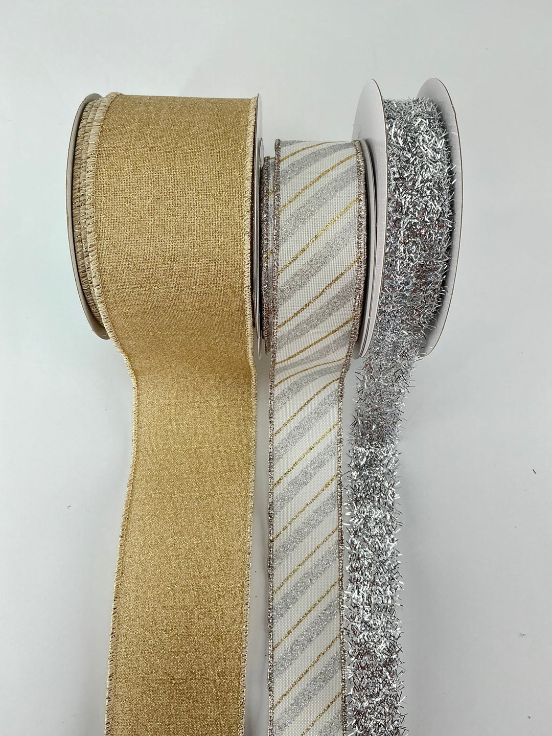 Silver and gold tinsel bow bundle x 3 - Greenery MarketRibbons & TrimTinselX3