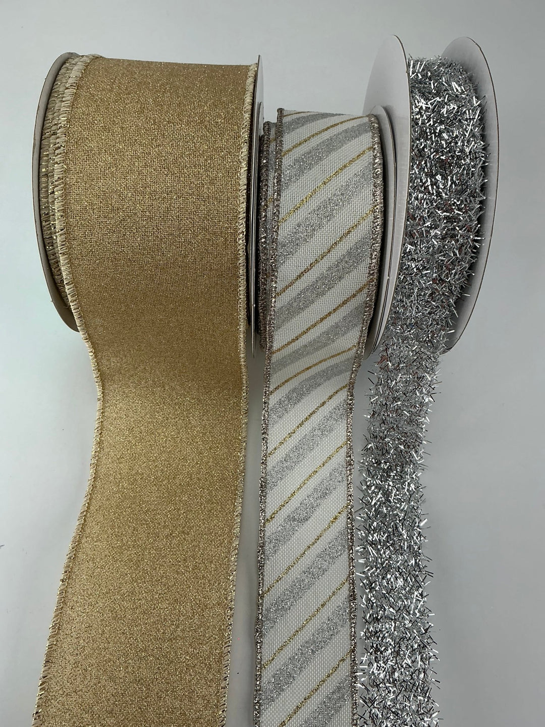Silver and gold tinsel bow bundle x 3 - Greenery MarketRibbons & TrimTinselX3