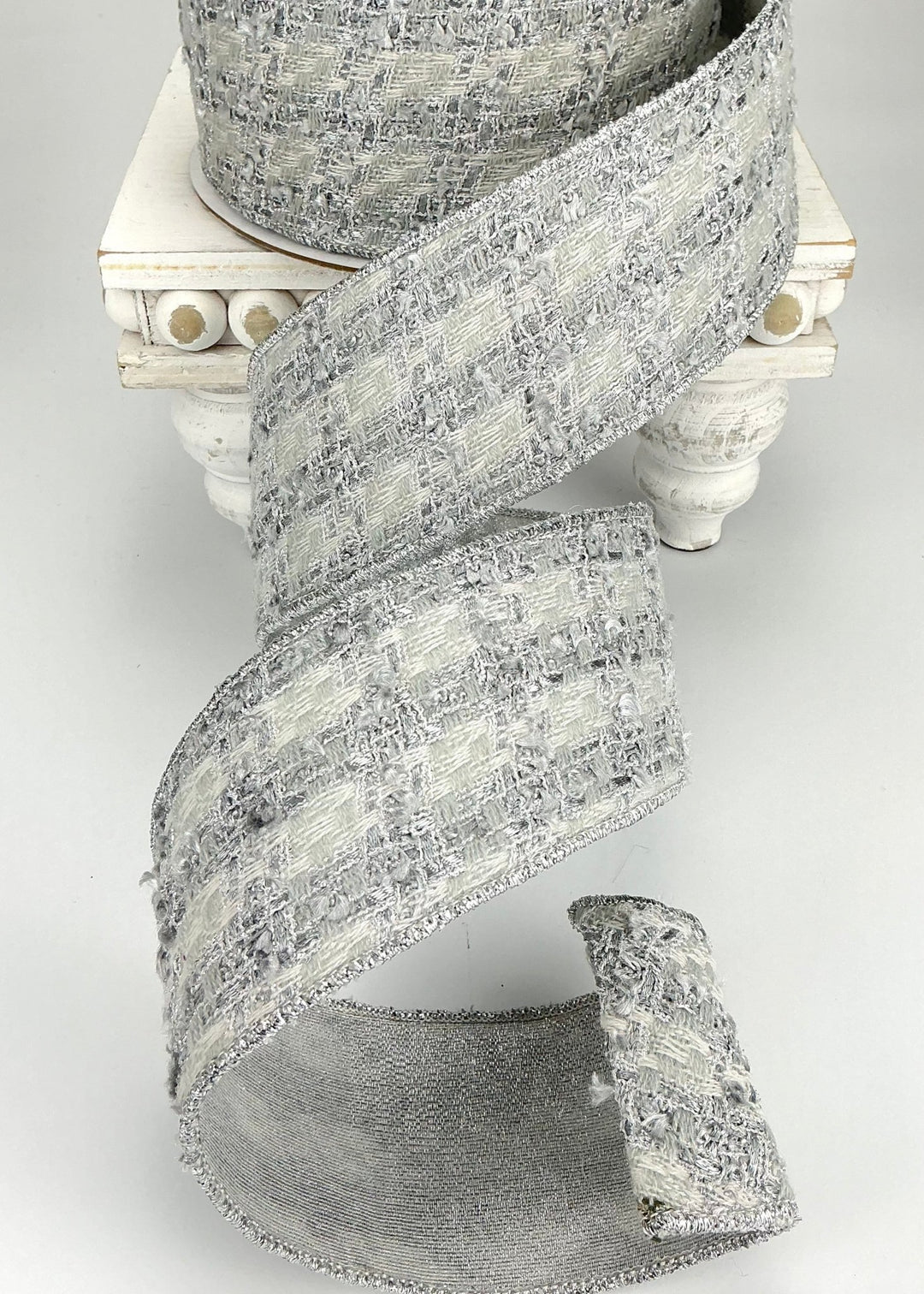 Silver and white tweed wired ribbon 2.5” - Greenery MarketRibbons & Trim239541