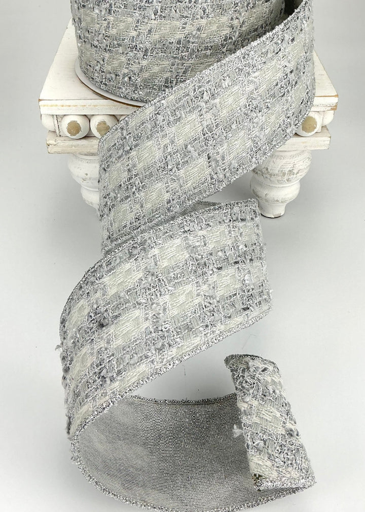 Silver and white tweed wired ribbon 2.5” - Greenery MarketRibbons & Trim239541