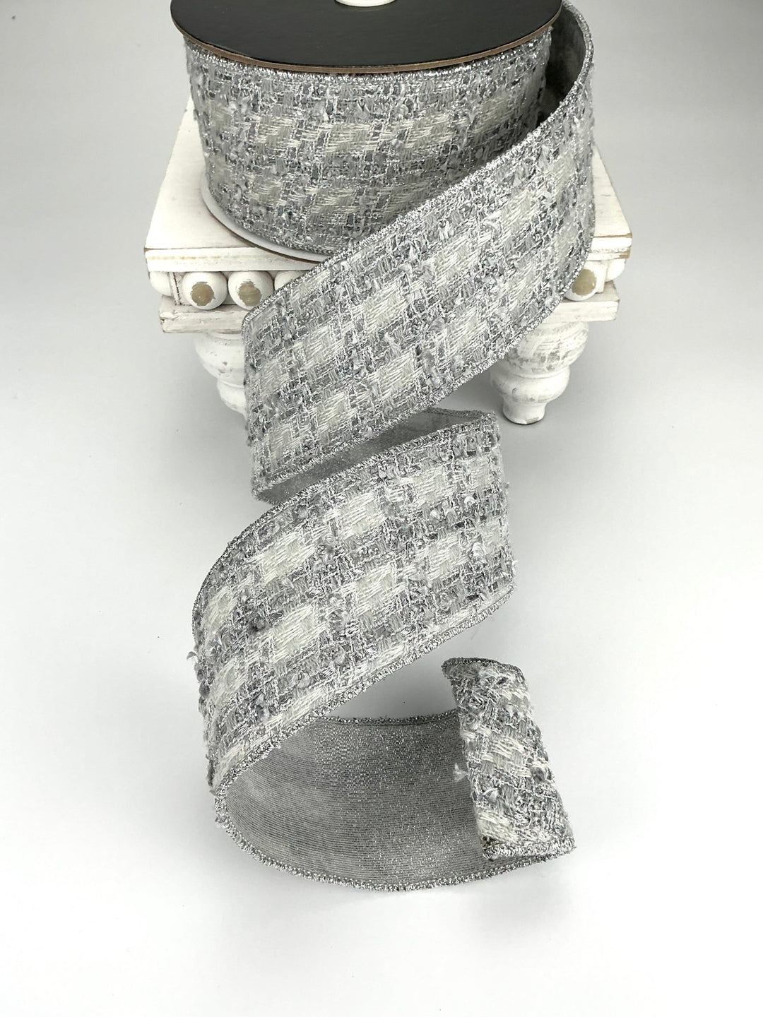 Silver and white tweed wired ribbon 2.5” - Greenery MarketRibbons & Trim239541