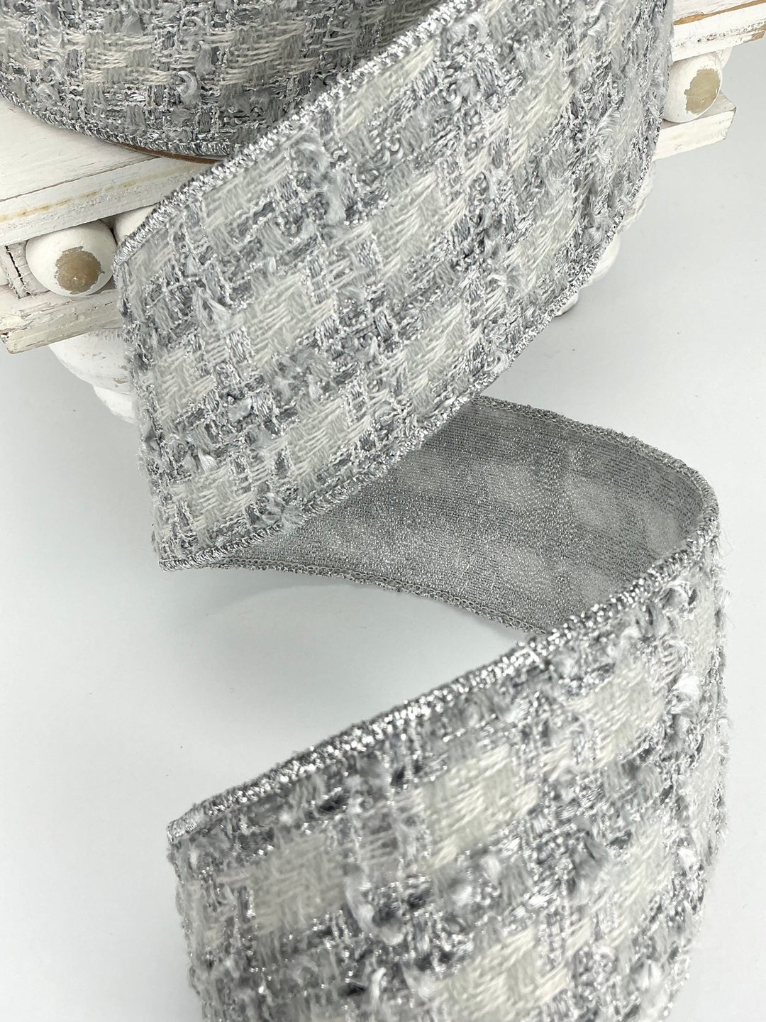Silver and white tweed wired ribbon 2.5” - Greenery MarketRibbons & Trim239541