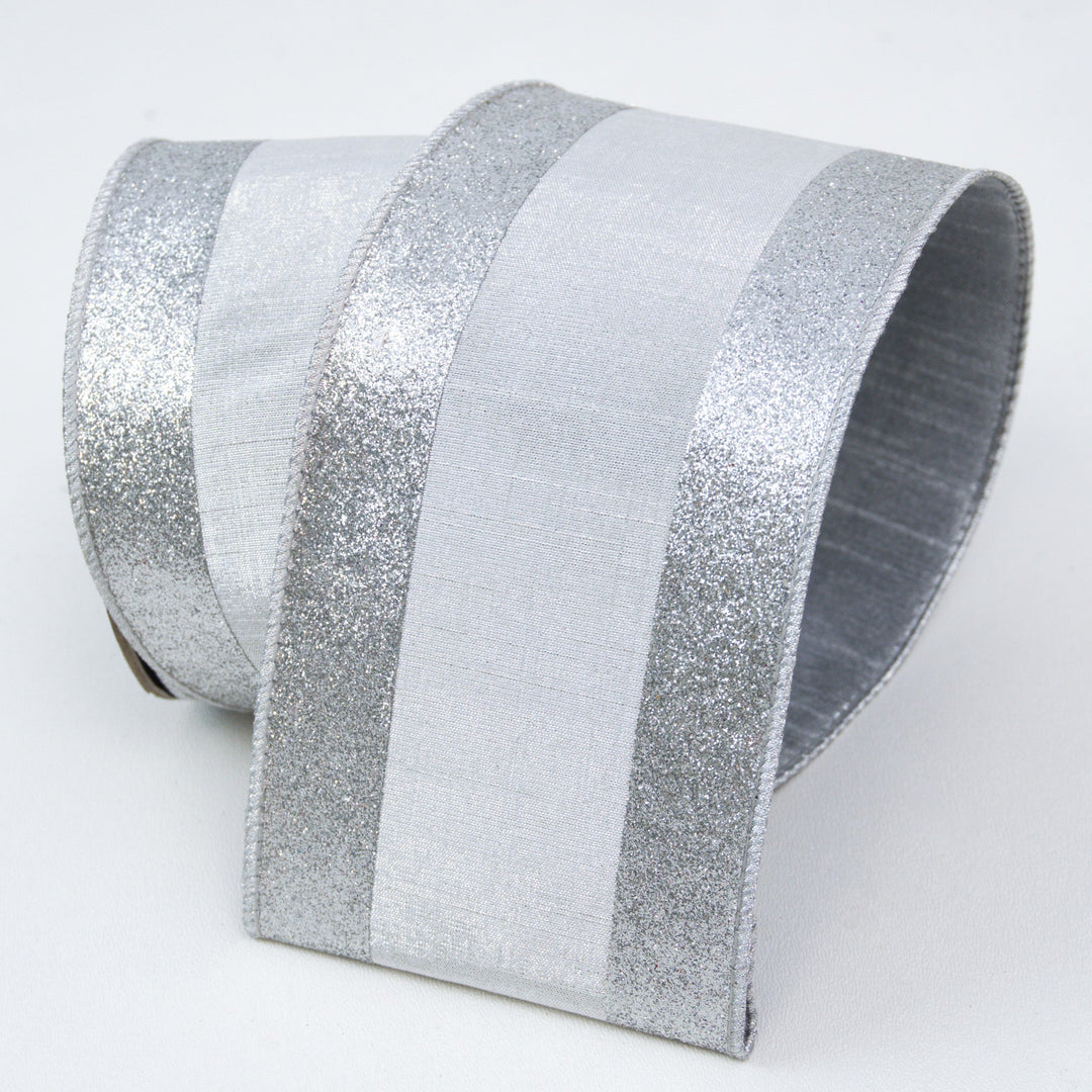 Silver Glitter Candy Farrisilk Wired Ribbon - 4" - Greenery MarketRibbons & TrimRG435 - 53