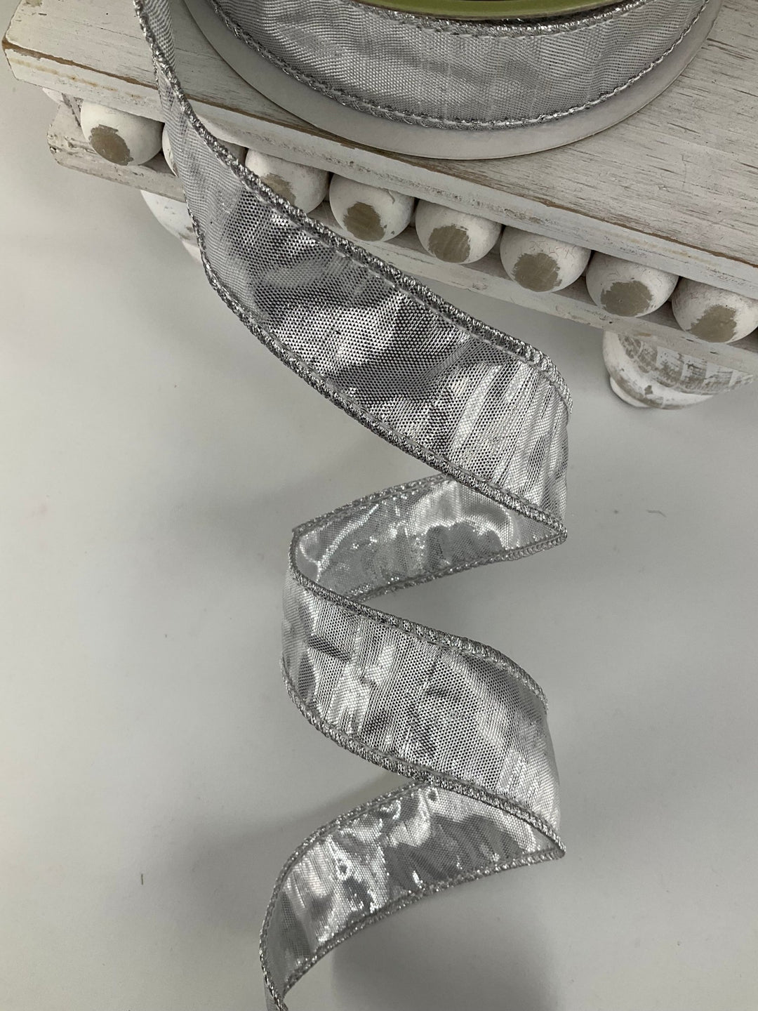 Silver Metallic Dupion Wired Ribbon - 1" - Greenery MarketRM0825-SI