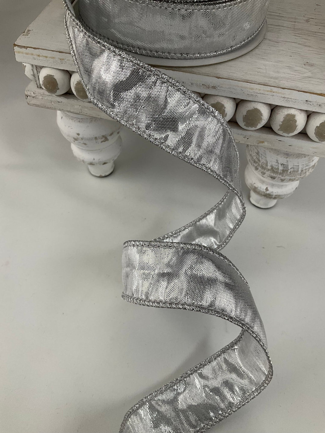 Silver Metallic Dupion Wired Ribbon - 1" - Greenery MarketRM0825-SI