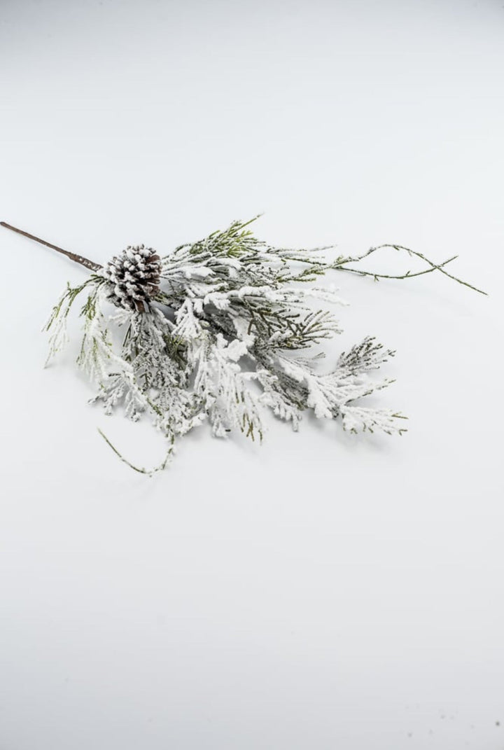 Snowy cedar and pine cone pick - Greenery MarketArtificial Flora82885