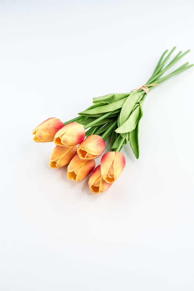 Soft touch, life like, yellow orange tulip bundle - Greenery Market2260017YO