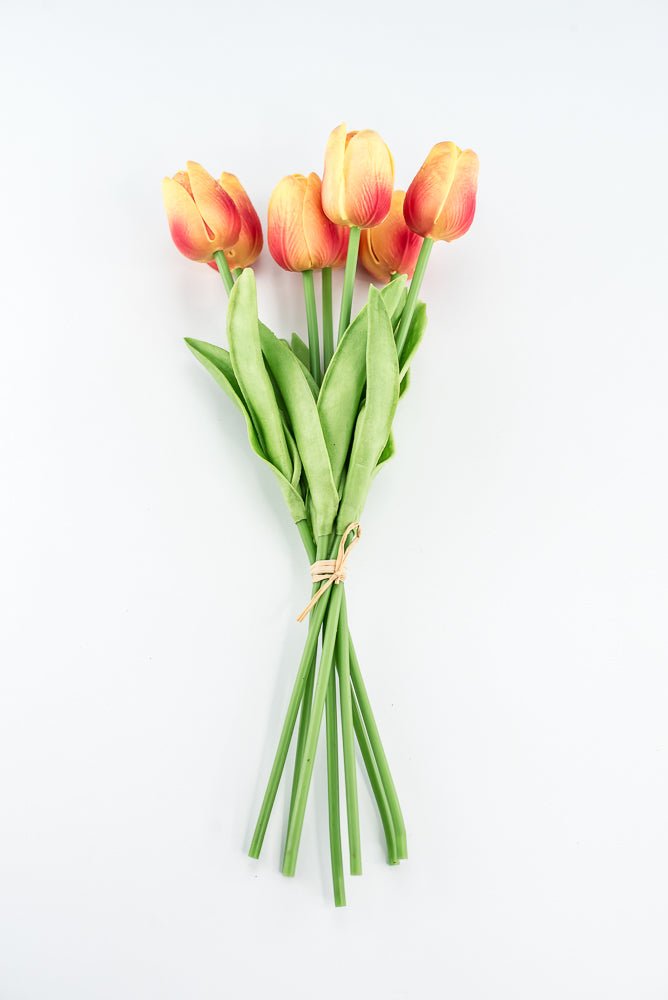 Soft touch, life like, yellow orange tulip bundle - Greenery Market2260017YO