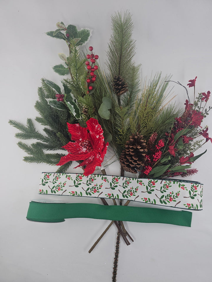 Southern Charm Wreaths Lantern Poinsettia And Pine Topper Kit - Greenery MarketBerryRibbonKit