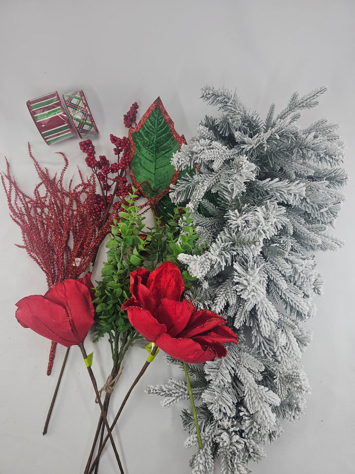 Southern Charm Wreaths Red And Green Flocked Swag Kit - Greenery MarketFlockedSwagKit