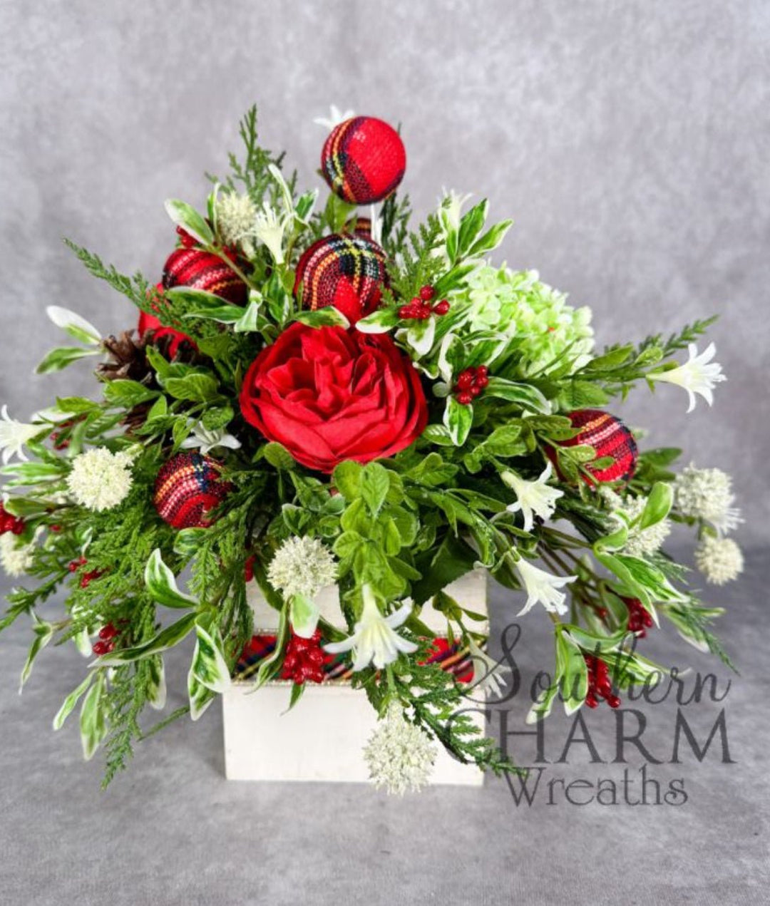 Southern Charm Wreaths White Arrangement Wooden Container Kit - Greenery MarketWhiteWoodKit