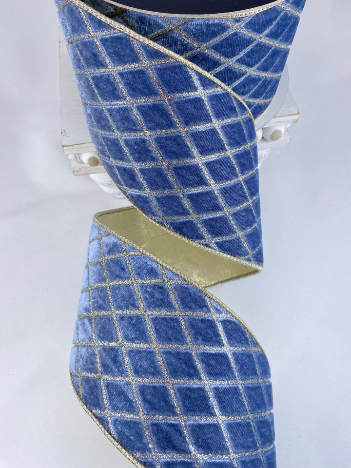 Steel Blue Metallic Diamond Farrisilk Wired Ribbon - 4" - Greenery MarketRG454 - 17