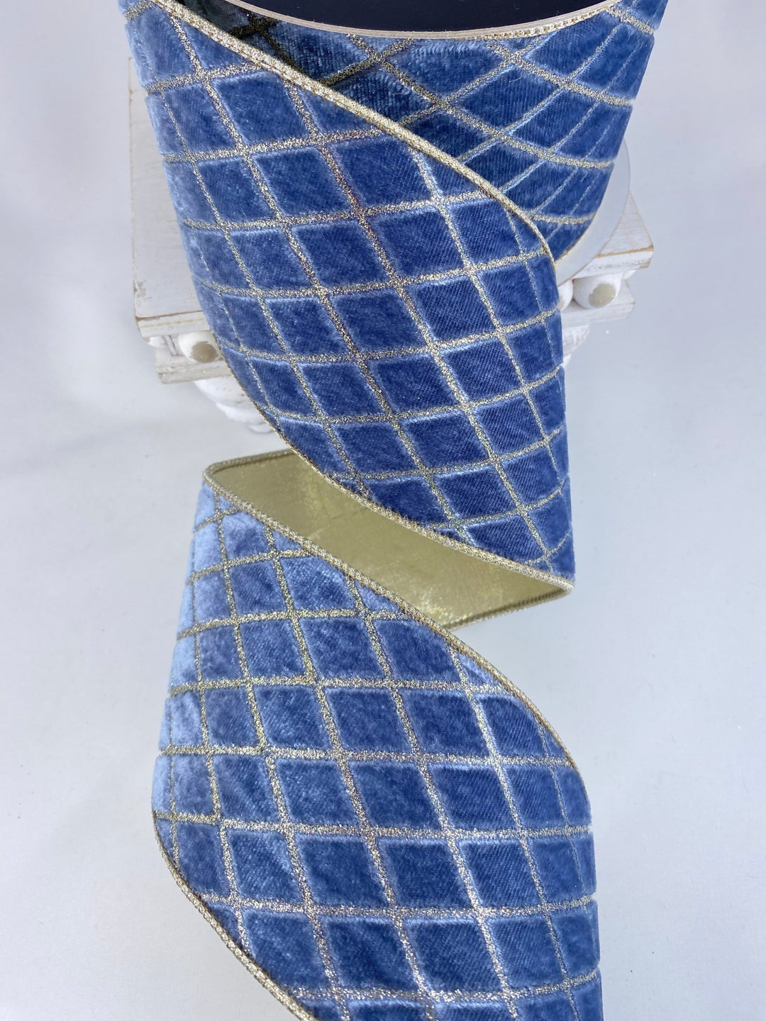 Steel Blue Metallic Diamond Farrisilk Wired Ribbon - 4" - Greenery MarketRG454 - 17