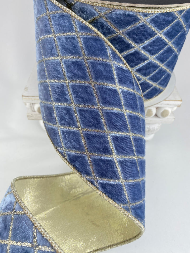 Steel Blue Metallic Diamond Farrisilk Wired Ribbon - 4" - Greenery MarketRG454 - 17