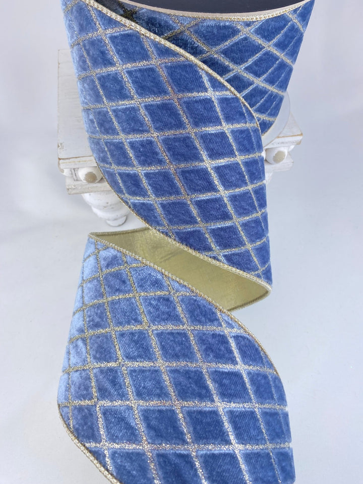 Steel Blue Metallic Diamond Farrisilk Wired Ribbon - 4" - Greenery MarketRG454 - 17