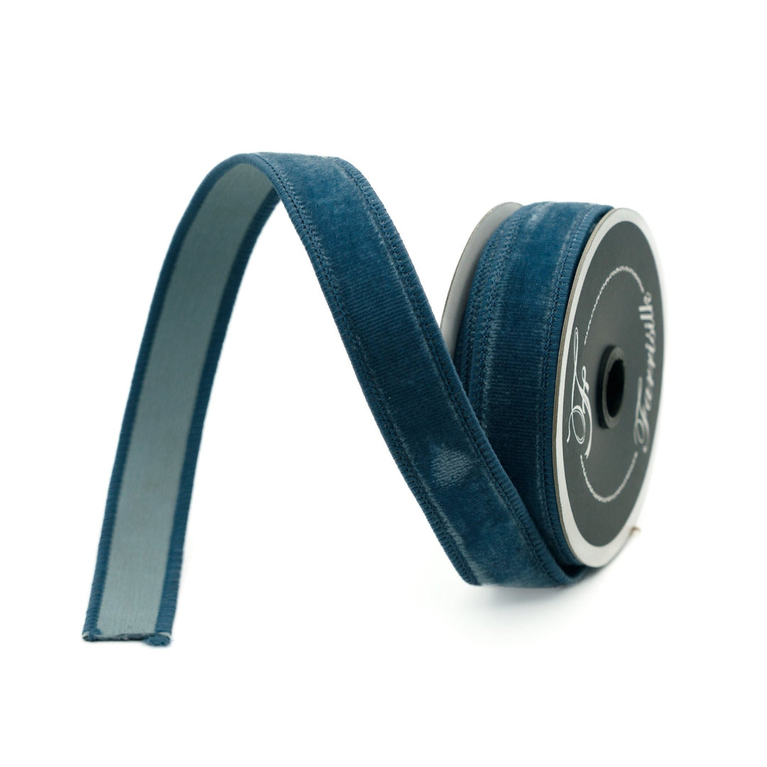 Steel Blue Velvet Farrisilk Wired Ribbon - 1" - Greenery MarketRibbons & TrimRG008 - 17