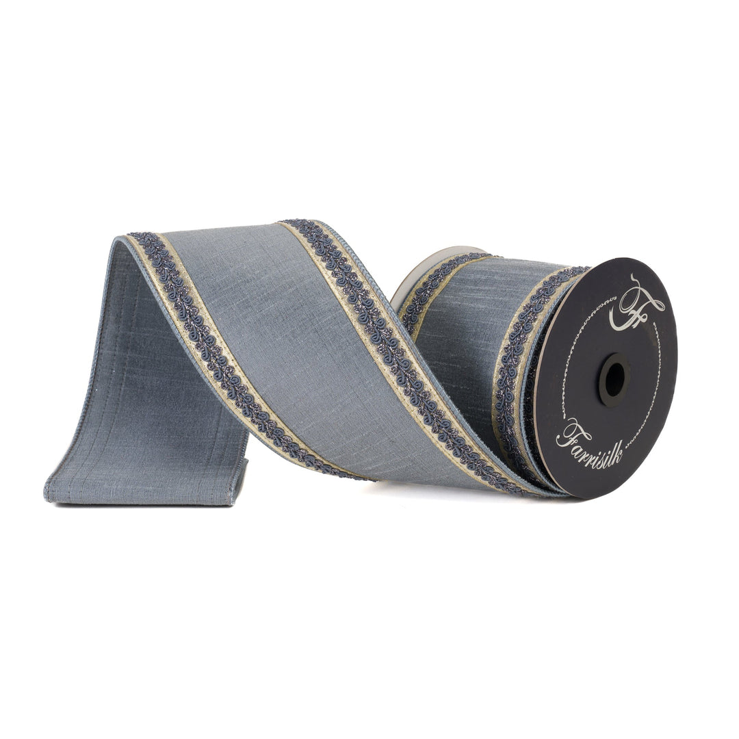 Steel Blue Vintage Scroll Farrisilk Wired Ribbon - 4" - Greenery MarketRK827 - 17