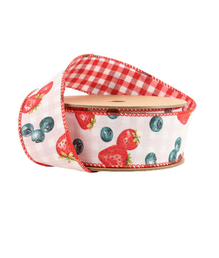 Strawberry and gingham wired ribbon, 1.5” - Greenery MarketWired ribbon4401W - 250 - 38E