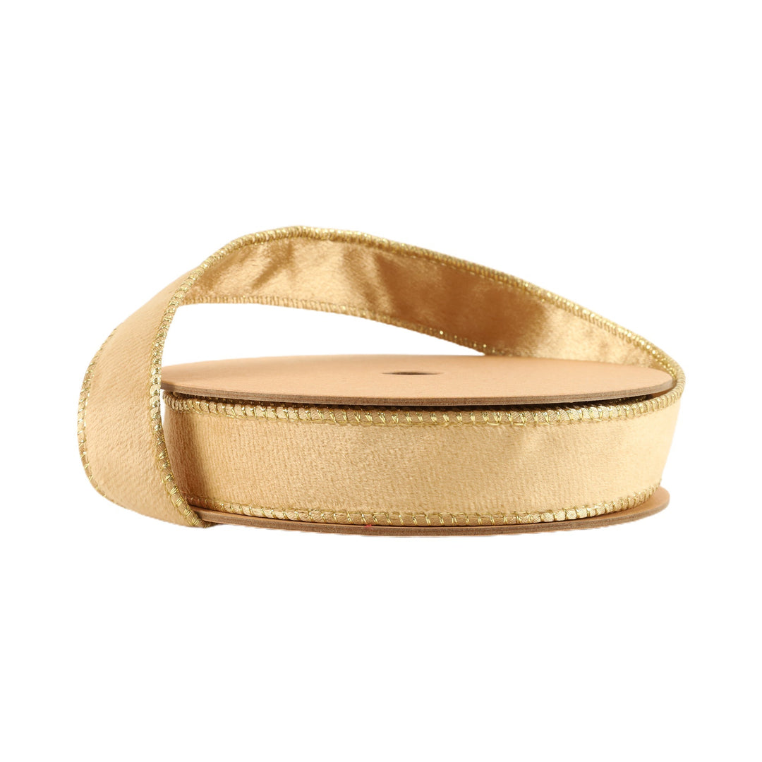Tan & Gold Reversible Classic Velvet Wired Ribbon - 1" - Greenery Market7115W - 835 - 25E