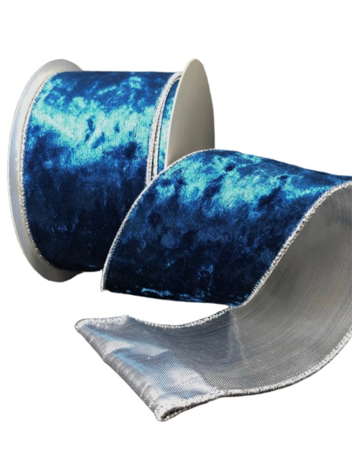 Turquoise crushed velvet wired ribbon 2.5" - Greenery MarketWired ribbonX962340-33