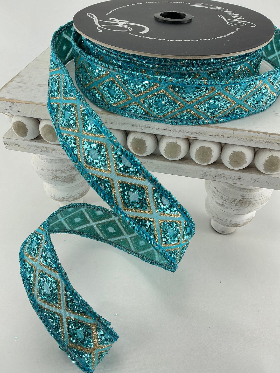 Turquoise, marquise diamond, farrisilk wired ribbon - Greenery MarketRibbons & TrimRK281 - 79