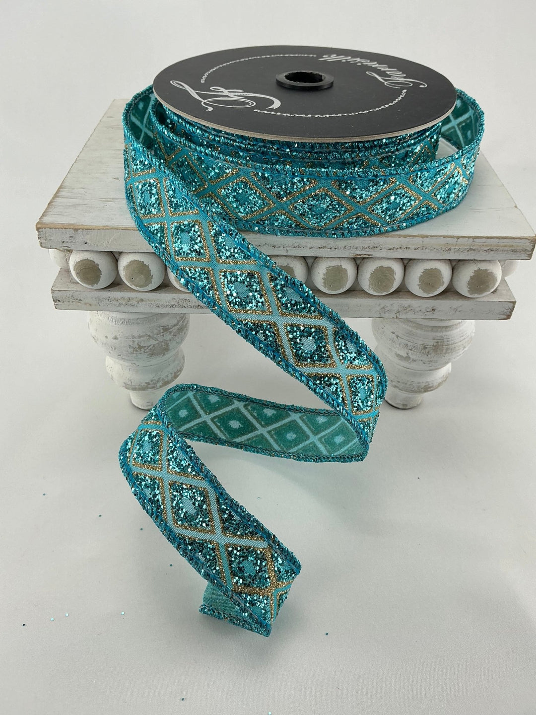 Turquoise, marquise diamond, farrisilk wired ribbon - Greenery MarketRibbons & TrimRK281 - 79