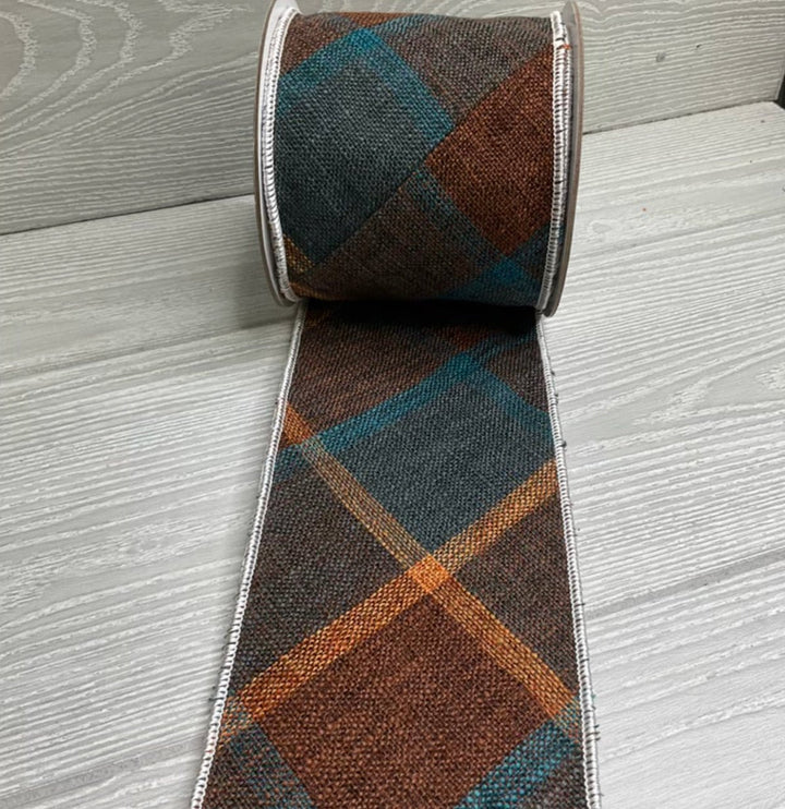 Turquoise Plaid wired ribbon 4” - Greenery MarketRibbons & Trim179969