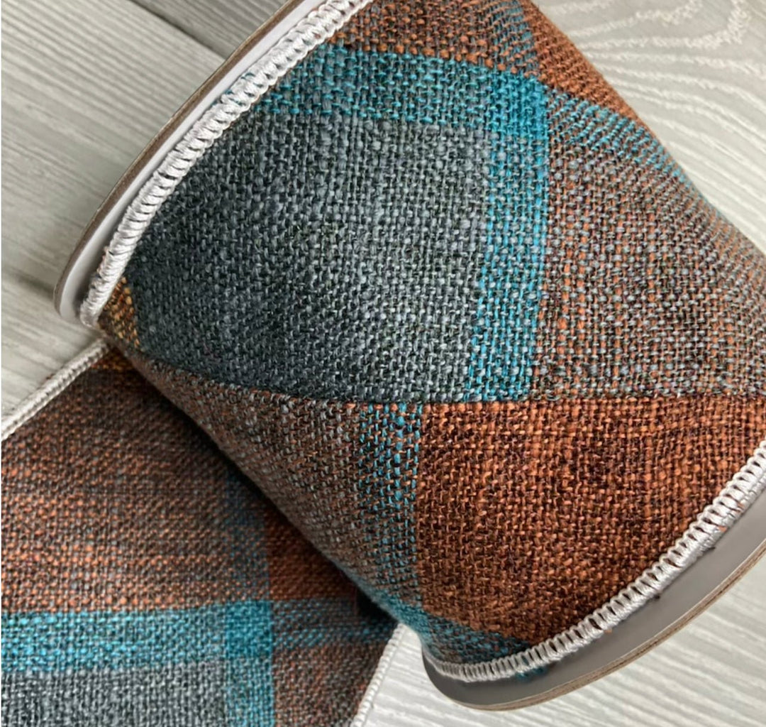 Turquoise Plaid wired ribbon 4” - Greenery MarketRibbons & Trim179969