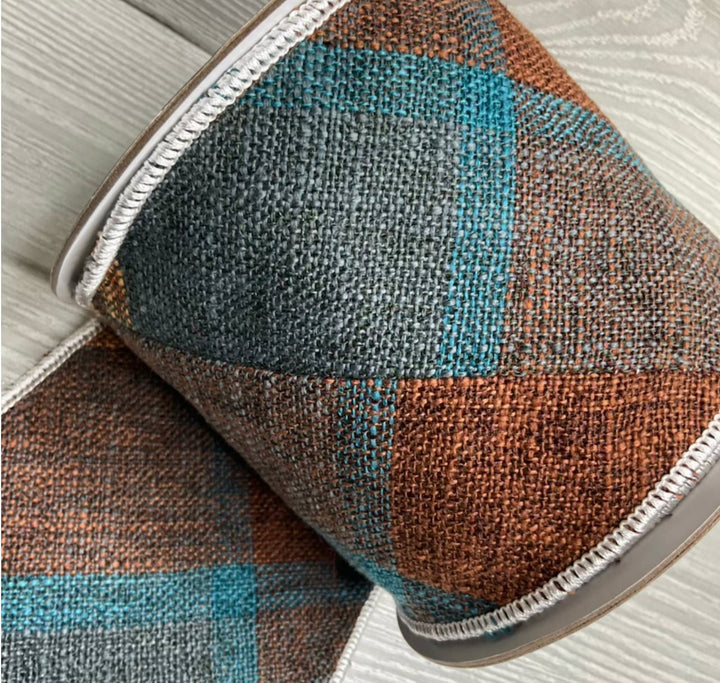 Turquoise Plaid wired ribbon 4” - Greenery MarketRibbons & Trim179969