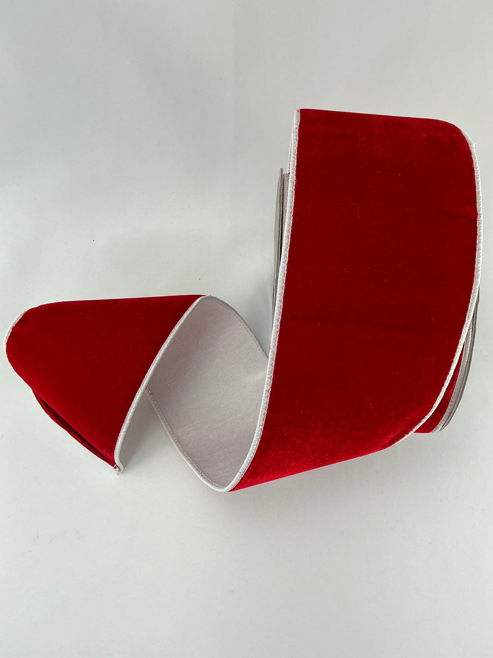 Two tone red and white plush velvet luster 4” farrisilk wired ribbon - Greenery MarketRibbons & TrimRK132 - 02