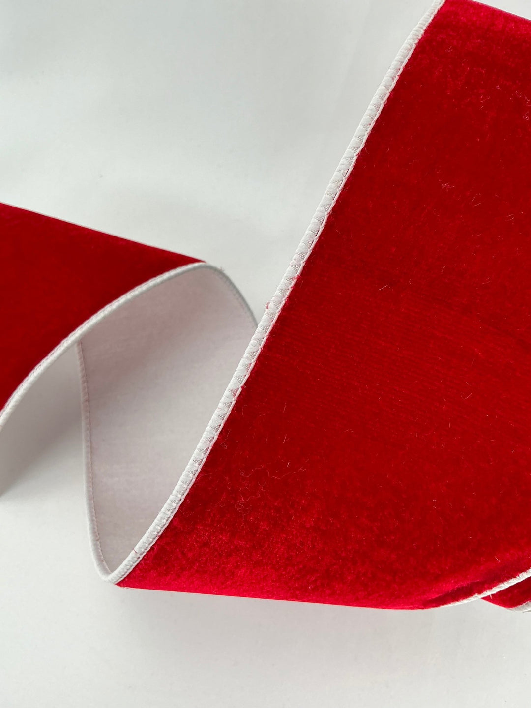 Two tone red and white plush velvet luster 4” farrisilk wired ribbon - Greenery MarketRibbons & TrimRK132 - 02
