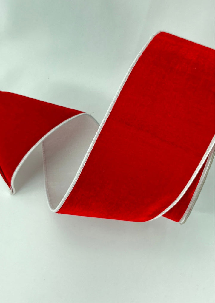 Two tone red and white plush velvet luster 4” farrisilk wired ribbon - Greenery MarketRibbons & TrimRK132 - 02