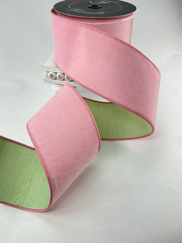 Two tone, sherbet mint and pink plush velvet luster 2.5” farrisilk wired ribbon - Greenery MarketRibbons & TrimRK741 - 64